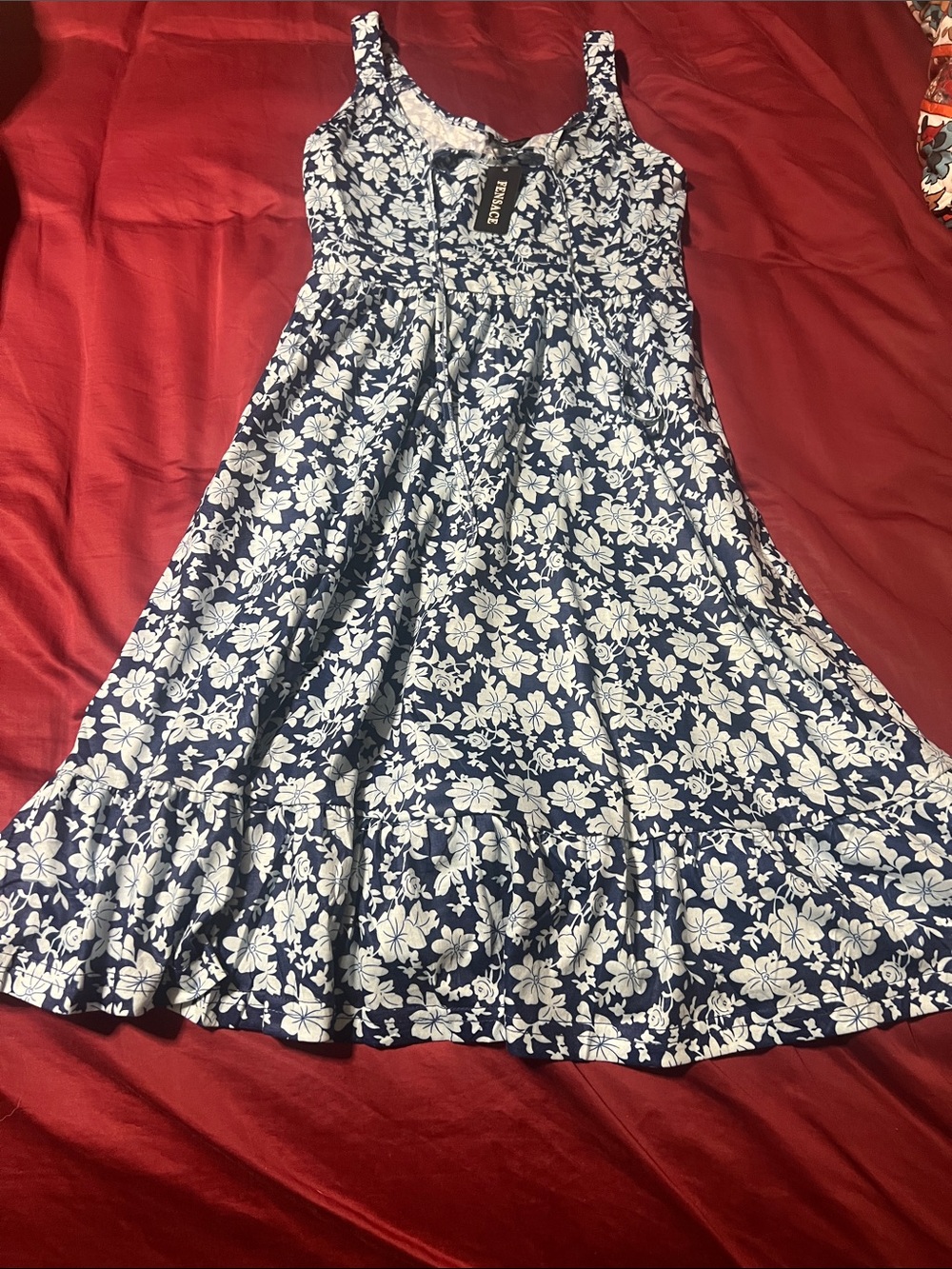Fensace Blue and White Floral Sundress Skirt